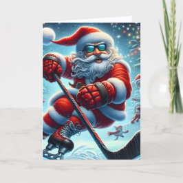 Cool Hockey Playing Santa Christmas Feestdagen Kaart