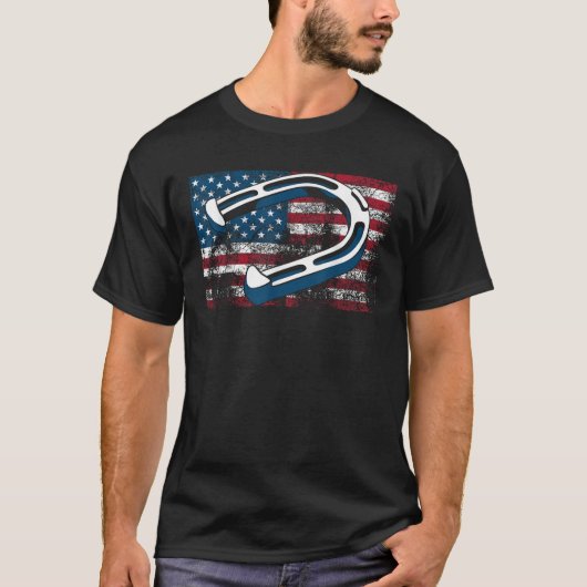 Cool Hoefijzer Pitching USA Flag Funny US Pitcher T-shirt (Voorkant)