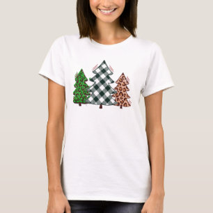 Cool Holiday Red Check kerstboom T-shirt