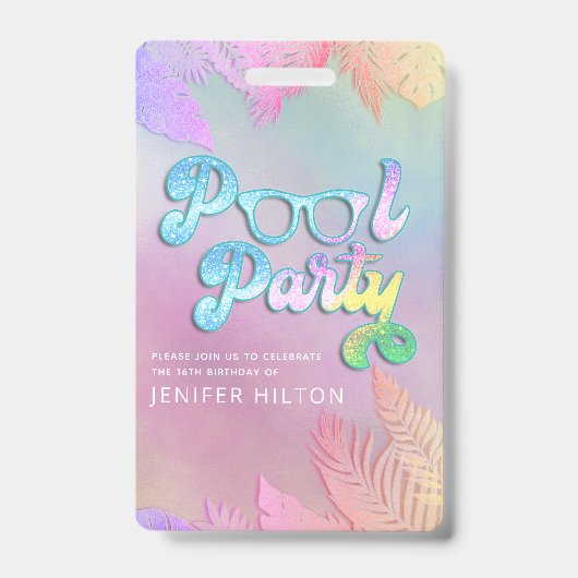 Cool holografisch tropisch bladeren script pool pa badge (Voorzijde)