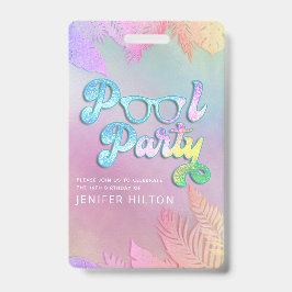 Cool holografisch tropisch bladeren script pool pa badge