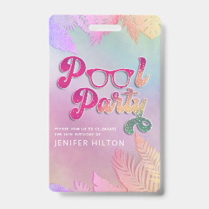 Cool holografisch tropisch bladeren script pool pa badge