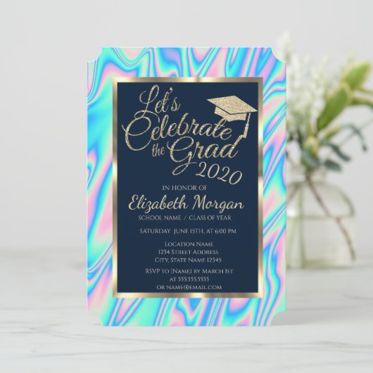 Cool holographic Glitter Gradup Afstuderen Kaart (Staand voorkant)