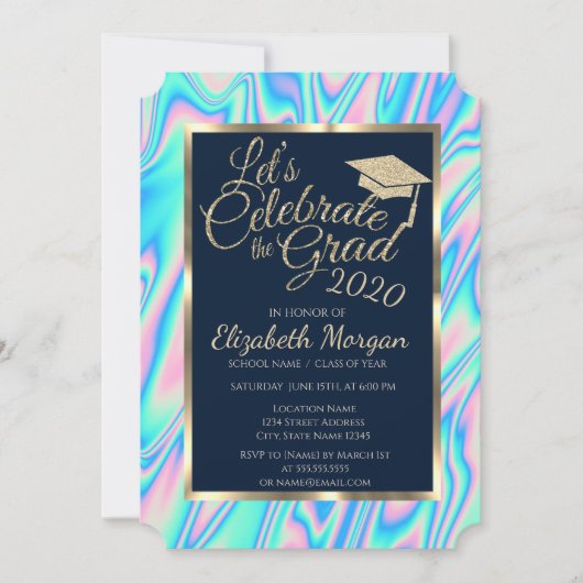Cool holographic Glitter Gradup Afstuderen Kaart (Voorkant)