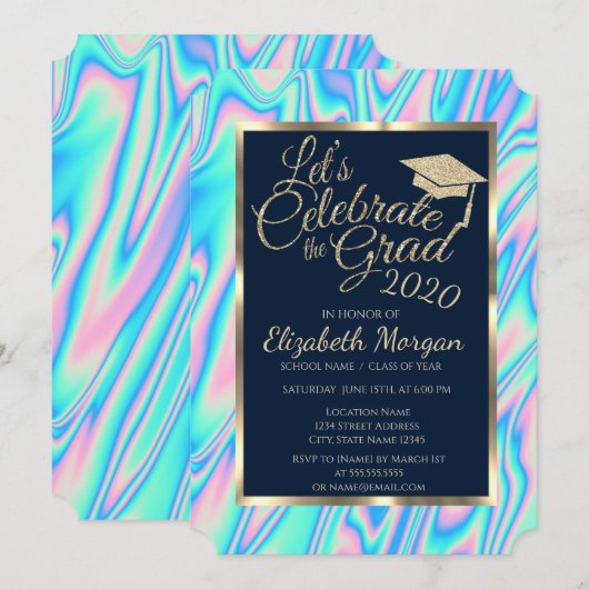 Cool holographic Glitter Gradup Afstuderen Kaart (Voorkant / Achterkant)
