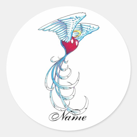 Cool Holy Angel Heart met Wings tattoo Ronde Sticker (Voorkant)