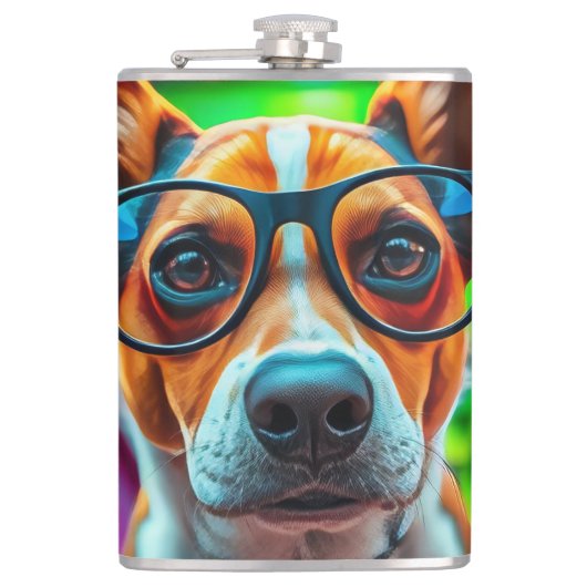 Cool hond met zonnebril heupfles (Voorkant)
