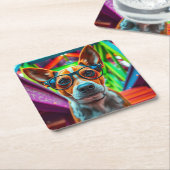 Cool hond met zonnebril kartonnen onderzetters (Schuin)