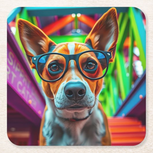Cool hond met zonnebril kartonnen onderzetters (Voorkant)