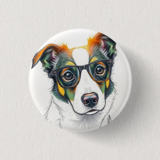 Cool hond met zonnebril ronde button 3,2 cm (Voorkant)
