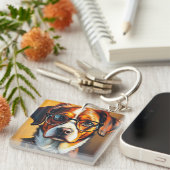 Cool hond met zonnebril sleutelhanger (Voorkant Rechts)