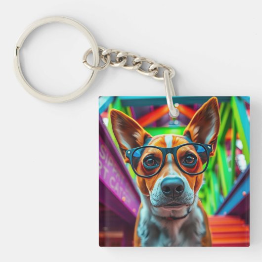 Cool hond met zonnebril sleutelhanger (voorkant)