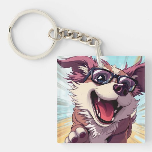 Cool hond met zonnebril sleutelhanger (voorkant)
