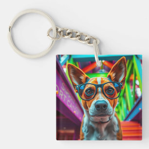 Cool hond met zonnebril sleutelhanger