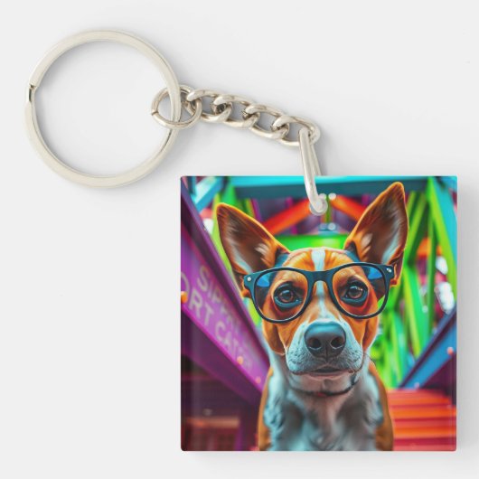 Cool hond met zonnebril sleutelhanger (voorkant)