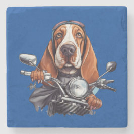 Cool hond motorrijder, schattige basset hound hond stenen onderzetter