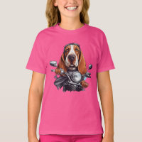 Cool hond motorrijder, schattige basset hound hond
