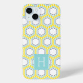 Cool Honeycomb Pattern en Aqua Monogram Case-Mate iPhone Case (Achterkant)