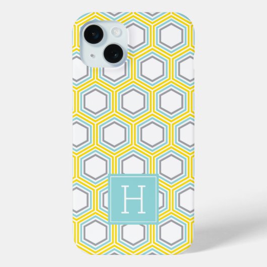 Cool Honeycomb Pattern en Aqua Monogram Case-Mate iPhone Case (Achterkant)
