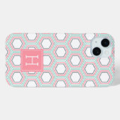 Cool Honeycomb Pattern en Coral Monogram Case-Mate iPhone Case (Achterkant (horizontaal))