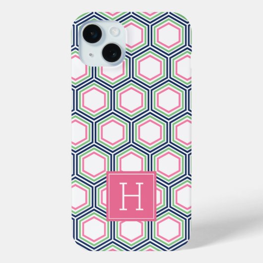 Cool Honeycomb Pattern en Roze Monogram Case-Mate iPhone Case (Achterkant)