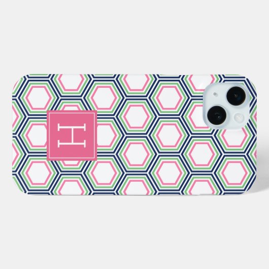 Cool Honeycomb Pattern en Roze Monogram Case-Mate iPhone Case (Achterkant (horizontaal))