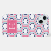 Cool honingraatpatroon en roze monogram iPhone hoesje (Achterkant horizontaal)