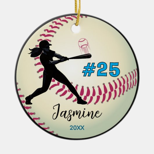 Cool honkbal sport team meisje atleet keramisch ornament (Voorkant)