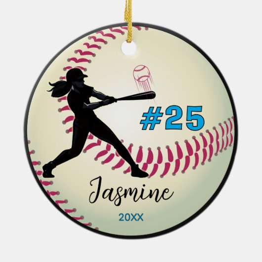 Cool honkbal sport team meisje atleet keramisch ornament (Achterkant)