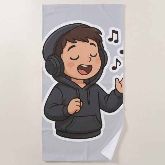 Cool Hoodie Boy Singing Sticker 🎧 | Music Lover A Strandlaken (Voorkant)