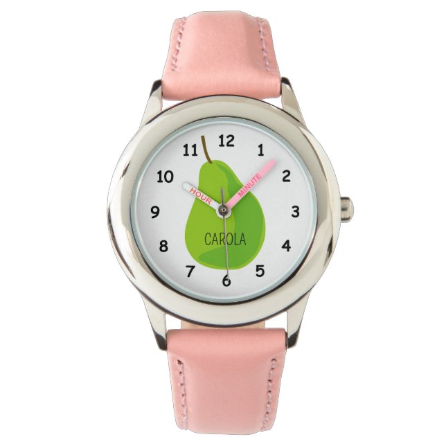Cool horloge voor kinderen met groene peer tekenin (Voorkant)