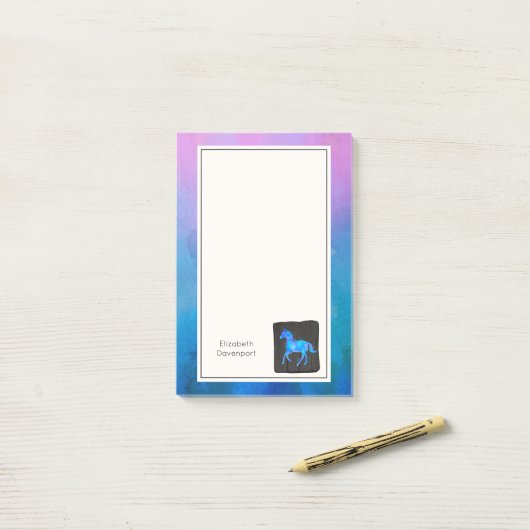 Cool Horse in Blue Waterverven gepersonaliseerd Post-it® Notes (Op bureau)