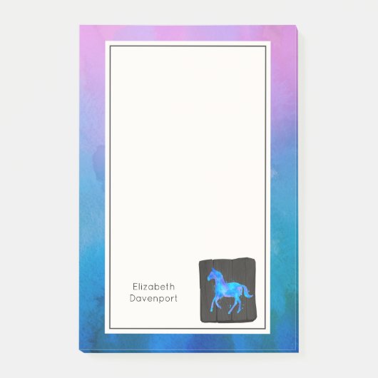 Cool Horse in Blue Waterverven gepersonaliseerd Post-it® Notes (Voorkant)