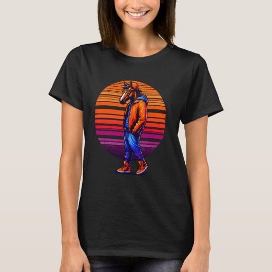 Cool Horse Modern Urban Style Sunset Retro Art T-shirt (Voorkant)