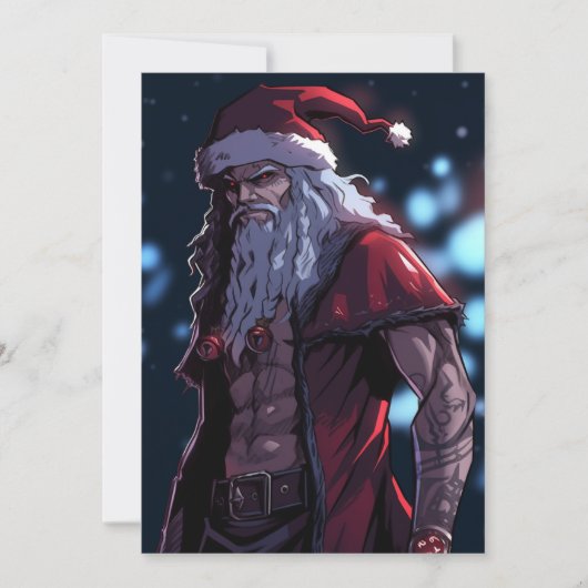 Cool Hot Buff Sixpack Badass Santa Claus Anime Feestdagenkaart (Voorkant)