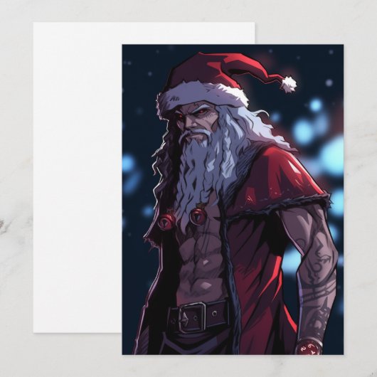 Cool Hot Buff Sixpack Badass Santa Claus Anime Feestdagenkaart (Voorkant / Achterkant)