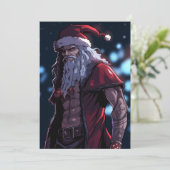 Cool Hot Buff Sixpack Badass Santa Claus Anime Feestdagenkaart (Staand voorkant)