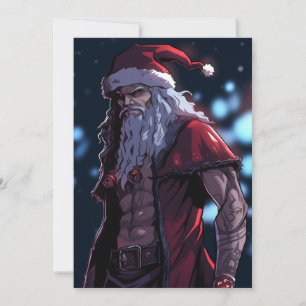 Cool Hot Buff Sixpack Badass Santa Claus Anime Feestdagenkaart