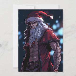 Cool Hot Buff Sixpack Badass Santa Claus Anime Feestdagenkaart