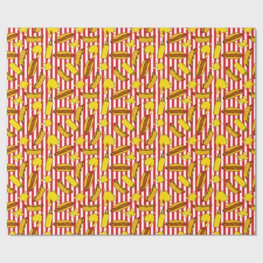 Cool Hot Dogs Mosterd spat rode witte strepen Cadeaupapier (Vlak)