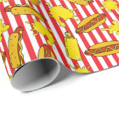 Cool Hot Dogs Mosterd spat rode witte strepen Cadeaupapier (Rol Hoek)