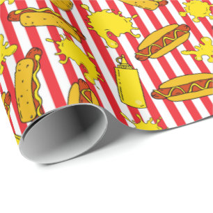 Cool Hot Dogs Mosterd spat rode witte strepen Cadeaupapier