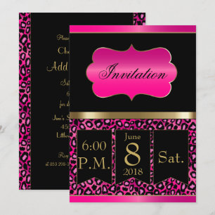 Cool Hot Roze & Zwarte Luipaard Feest Uitnodiging