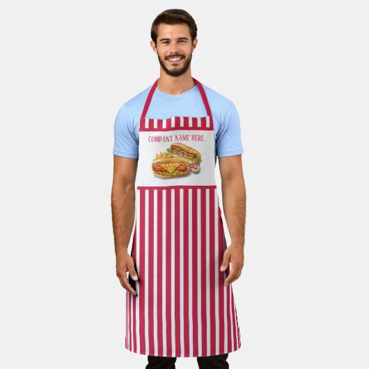 Cool hotdog-leveranciers voegen tekst toe schort (Gedragen)