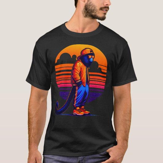Cool Howler Monkey Modern Urban Style Sunset Retro T-shirt (Voorkant)