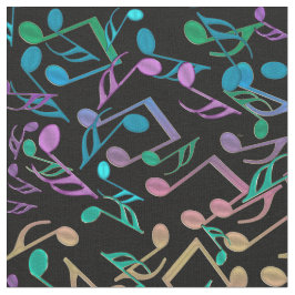 Cool Hued Muzieknoten Colorful Black Fabric Stof