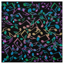 Cool Hued Muzieknoten Colorful Black Fabric