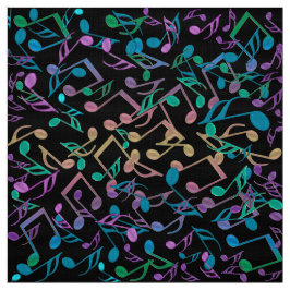 Cool Hued Muzieknoten Colorful Black Fabric Stof