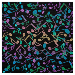 Cool Hued Muzieknoten Colorful Black Fabric Stof