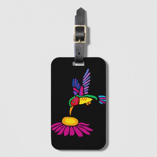 Cool Hummingbird and Coneflower Floral Art Bagagelabel (Voorkant (verticaal))